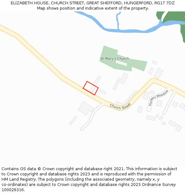 ELIZABETH HOUSE, CHURCH STREET, GREAT SHEFFORD, HUNGERFORD, RG17 7DZ: Location map and indicative extent of plot