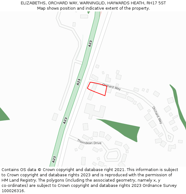 ELIZABETHS, ORCHARD WAY, WARNINGLID, HAYWARDS HEATH, RH17 5ST: Location map and indicative extent of plot