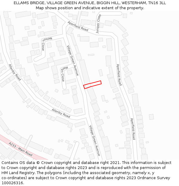 ELLAMS BRIDGE, VILLAGE GREEN AVENUE, BIGGIN HILL, WESTERHAM, TN16 3LL: Location map and indicative extent of plot