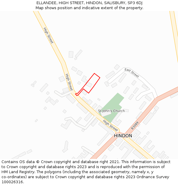 ELLANDEE, HIGH STREET, HINDON, SALISBURY, SP3 6DJ: Location map and indicative extent of plot