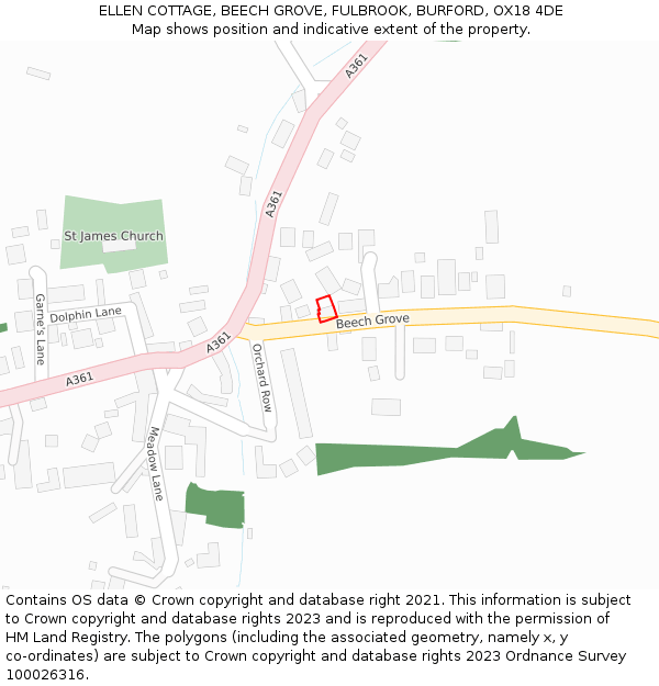 ELLEN COTTAGE, BEECH GROVE, FULBROOK, BURFORD, OX18 4DE: Location map and indicative extent of plot