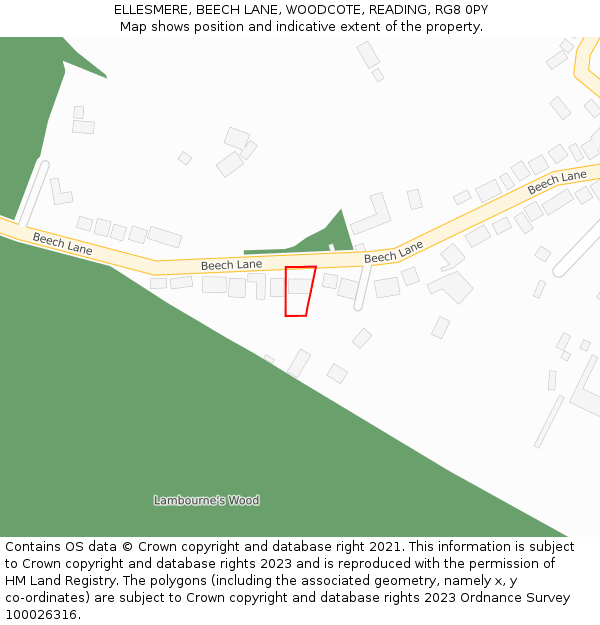 ELLESMERE, BEECH LANE, WOODCOTE, READING, RG8 0PY: Location map and indicative extent of plot