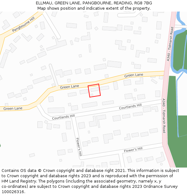 ELLMAU, GREEN LANE, PANGBOURNE, READING, RG8 7BG: Location map and indicative extent of plot