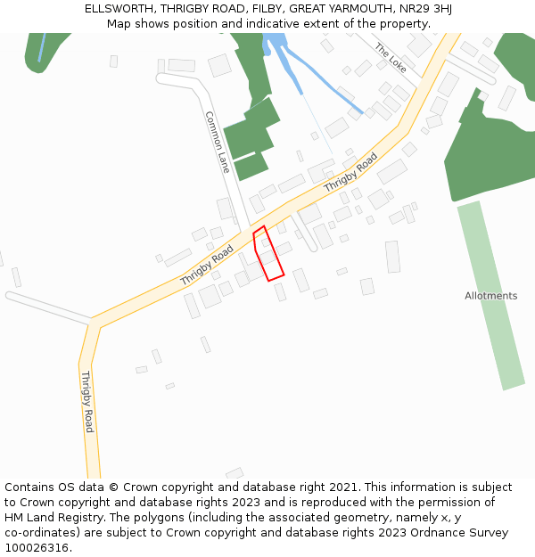ELLSWORTH, THRIGBY ROAD, FILBY, GREAT YARMOUTH, NR29 3HJ: Location map and indicative extent of plot