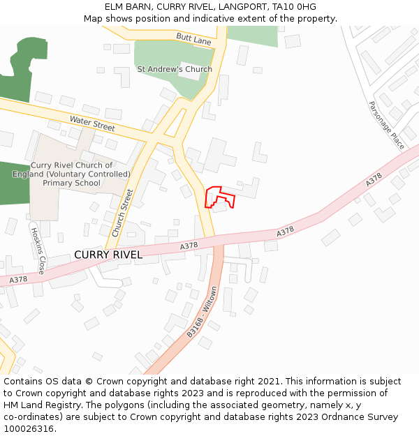 ELM BARN, CURRY RIVEL, LANGPORT, TA10 0HG: Location map and indicative extent of plot