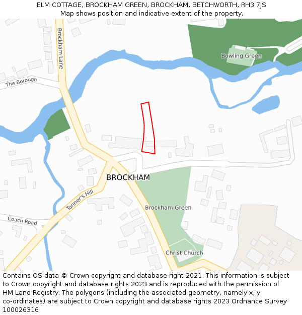 ELM COTTAGE, BROCKHAM GREEN, BROCKHAM, BETCHWORTH, RH3 7JS: Location map and indicative extent of plot