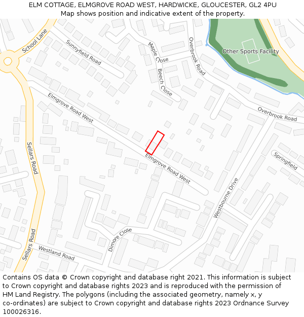 ELM COTTAGE, ELMGROVE ROAD WEST, HARDWICKE, GLOUCESTER, GL2 4PU: Location map and indicative extent of plot