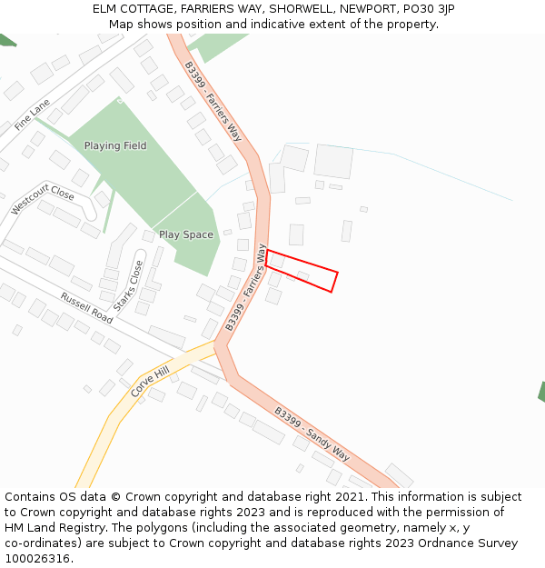 ELM COTTAGE, FARRIERS WAY, SHORWELL, NEWPORT, PO30 3JP: Location map and indicative extent of plot