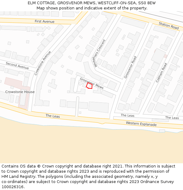 ELM COTTAGE, GROSVENOR MEWS, WESTCLIFF-ON-SEA, SS0 8EW: Location map and indicative extent of plot