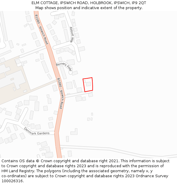 ELM COTTAGE, IPSWICH ROAD, HOLBROOK, IPSWICH, IP9 2QT: Location map and indicative extent of plot