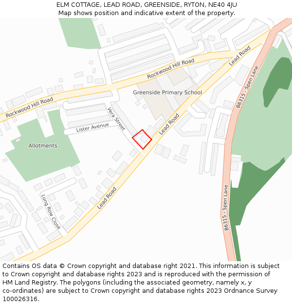 ELM COTTAGE, LEAD ROAD, GREENSIDE, RYTON, NE40 4JU: Location map and indicative extent of plot