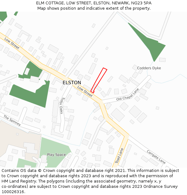 ELM COTTAGE, LOW STREET, ELSTON, NEWARK, NG23 5PA: Location map and indicative extent of plot