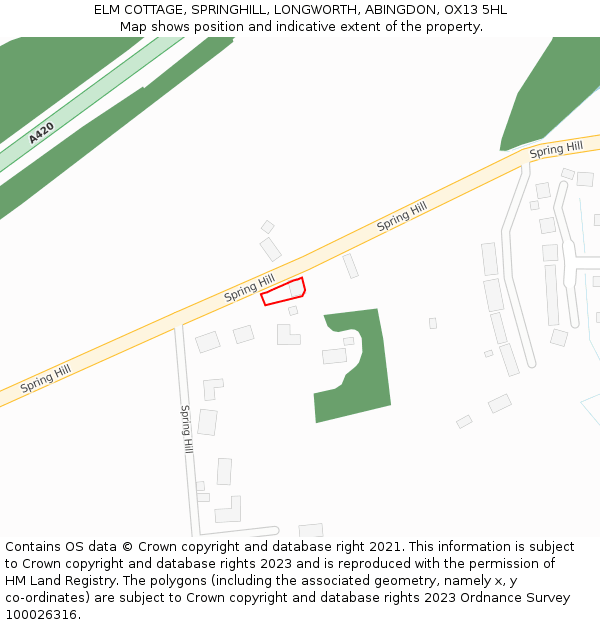 ELM COTTAGE, SPRINGHILL, LONGWORTH, ABINGDON, OX13 5HL: Location map and indicative extent of plot