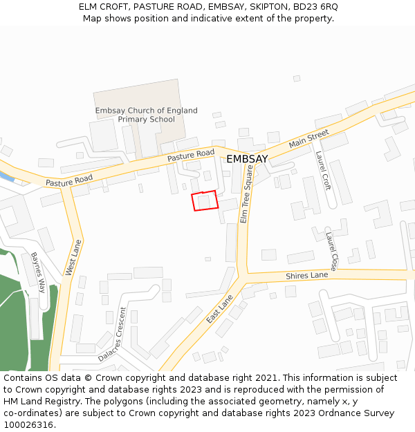 ELM CROFT, PASTURE ROAD, EMBSAY, SKIPTON, BD23 6RQ: Location map and indicative extent of plot