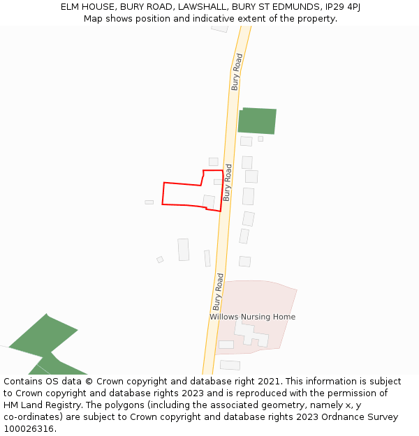 ELM HOUSE, BURY ROAD, LAWSHALL, BURY ST EDMUNDS, IP29 4PJ: Location map and indicative extent of plot