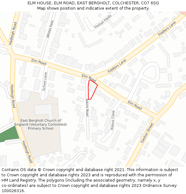 ELM HOUSE, ELM ROAD, EAST BERGHOLT, COLCHESTER, CO7 6SG: Location map and indicative extent of plot