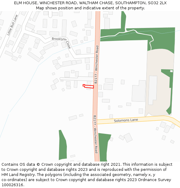 ELM HOUSE, WINCHESTER ROAD, WALTHAM CHASE, SOUTHAMPTON, SO32 2LX: Location map and indicative extent of plot