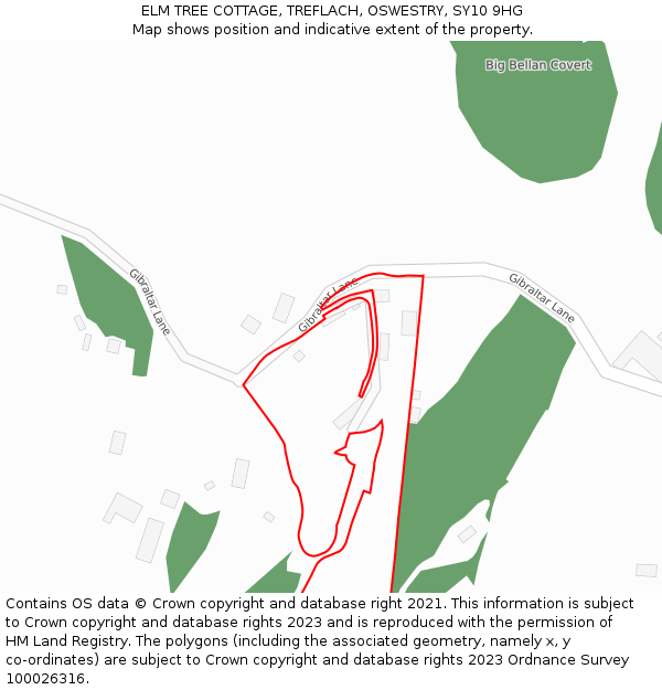 ELM TREE COTTAGE, TREFLACH, OSWESTRY, SY10 9HG: Location map and indicative extent of plot