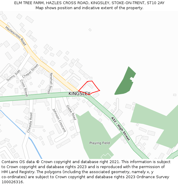 ELM TREE FARM, HAZLES CROSS ROAD, KINGSLEY, STOKE-ON-TRENT, ST10 2AY: Location map and indicative extent of plot