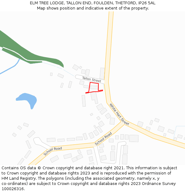ELM TREE LODGE, TALLON END, FOULDEN, THETFORD, IP26 5AL: Location map and indicative extent of plot
