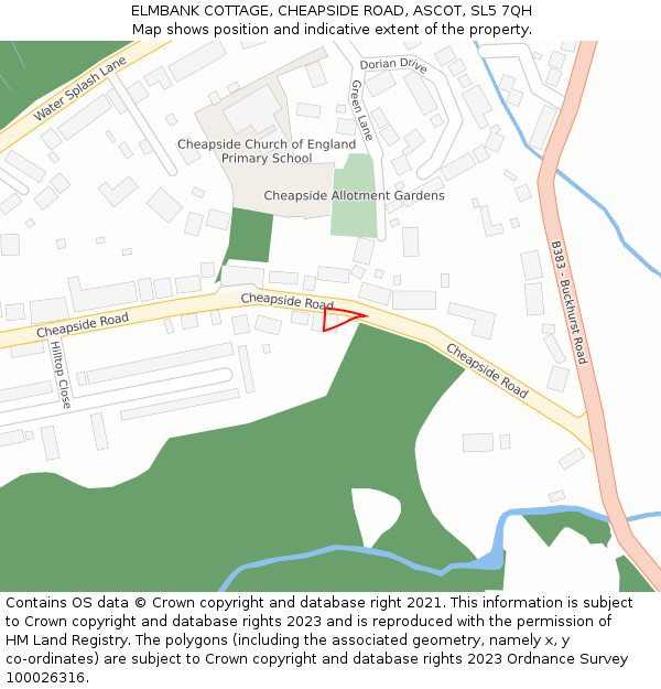 ELMBANK COTTAGE, CHEAPSIDE ROAD, ASCOT, SL5 7QH: Location map and indicative extent of plot