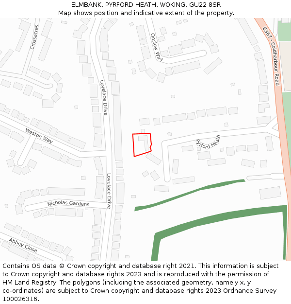 ELMBANK, PYRFORD HEATH, WOKING, GU22 8SR: Location map and indicative extent of plot