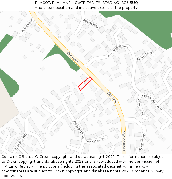 ELMCOT, ELM LANE, LOWER EARLEY, READING, RG6 5UQ: Location map and indicative extent of plot