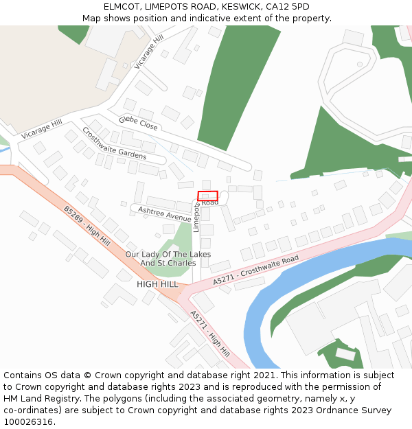 ELMCOT, LIMEPOTS ROAD, KESWICK, CA12 5PD: Location map and indicative extent of plot