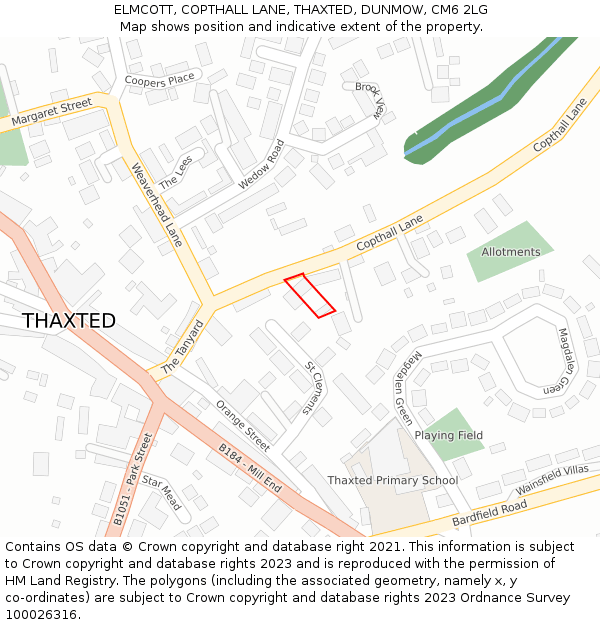ELMCOTT, COPTHALL LANE, THAXTED, DUNMOW, CM6 2LG: Location map and indicative extent of plot
