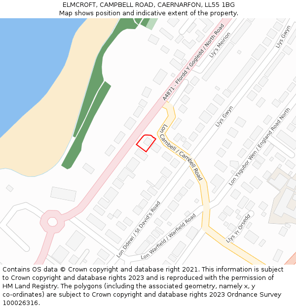 ELMCROFT, CAMPBELL ROAD, CAERNARFON, LL55 1BG: Location map and indicative extent of plot