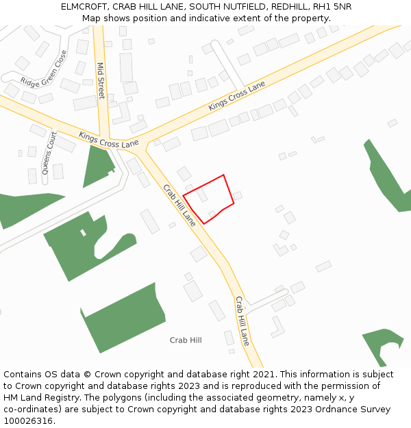 ELMCROFT, CRAB HILL LANE, SOUTH NUTFIELD, REDHILL, RH1 5NR: Location map and indicative extent of plot