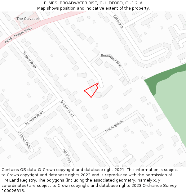 ELMES, BROADWATER RISE, GUILDFORD, GU1 2LA: Location map and indicative extent of plot