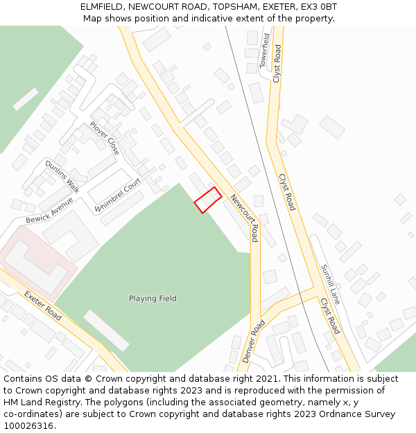 ELMFIELD, NEWCOURT ROAD, TOPSHAM, EXETER, EX3 0BT: Location map and indicative extent of plot