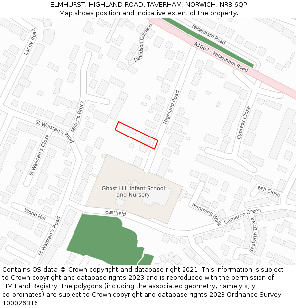 ELMHURST, HIGHLAND ROAD, TAVERHAM, NORWICH, NR8 6QP: Location map and indicative extent of plot