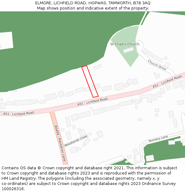 ELMORE, LICHFIELD ROAD, HOPWAS, TAMWORTH, B78 3AQ: Location map and indicative extent of plot