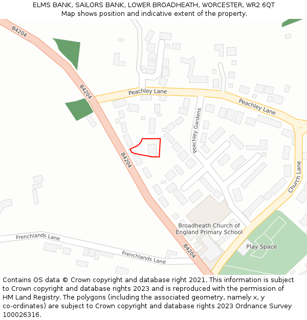 ELMS BANK, SAILORS BANK, LOWER BROADHEATH, WORCESTER, WR2 6QT: Location map and indicative extent of plot