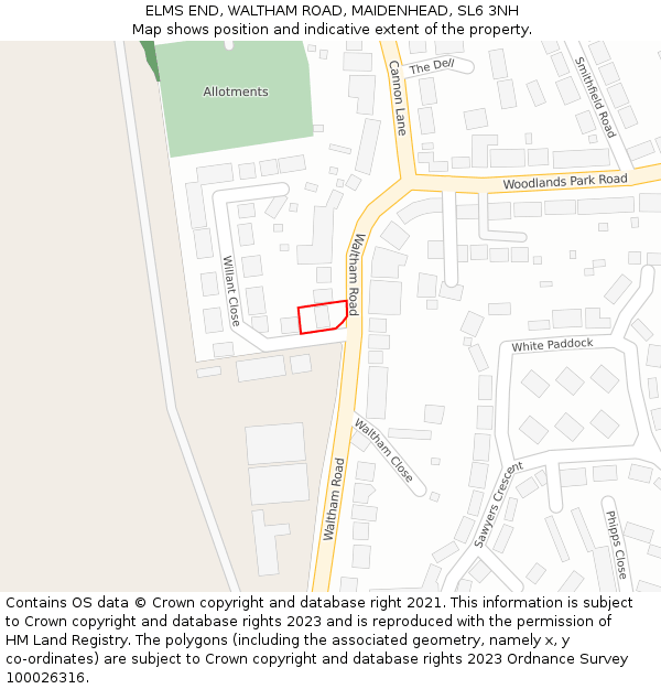 ELMS END, WALTHAM ROAD, MAIDENHEAD, SL6 3NH: Location map and indicative extent of plot