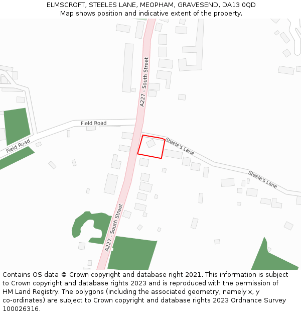 ELMSCROFT, STEELES LANE, MEOPHAM, GRAVESEND, DA13 0QD: Location map and indicative extent of plot