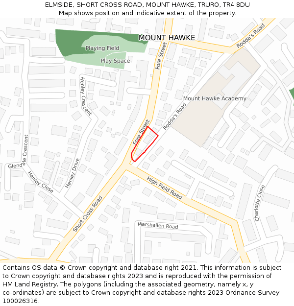 ELMSIDE, SHORT CROSS ROAD, MOUNT HAWKE, TRURO, TR4 8DU: Location map and indicative extent of plot
