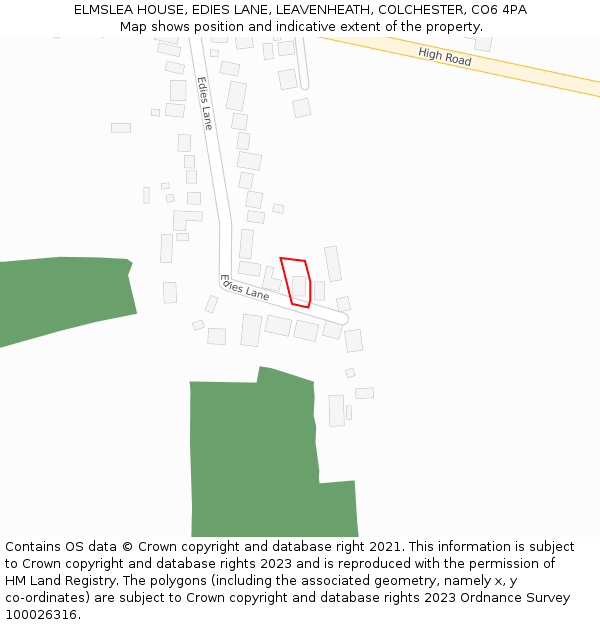 ELMSLEA HOUSE, EDIES LANE, LEAVENHEATH, COLCHESTER, CO6 4PA: Location map and indicative extent of plot