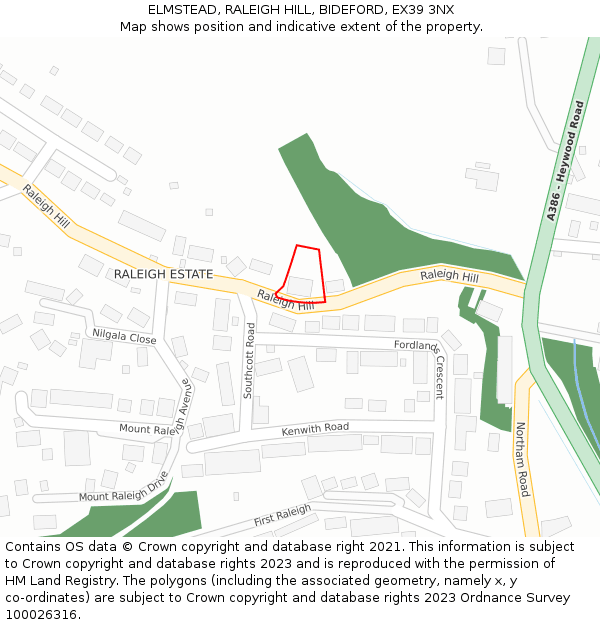 ELMSTEAD, RALEIGH HILL, BIDEFORD, EX39 3NX: Location map and indicative extent of plot