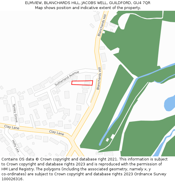 ELMVIEW, BLANCHARDS HILL, JACOBS WELL, GUILDFORD, GU4 7QR: Location map and indicative extent of plot