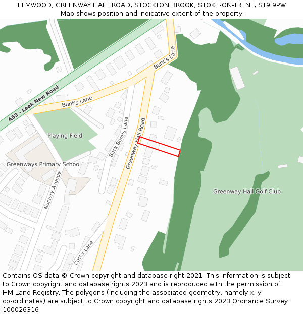 ELMWOOD, GREENWAY HALL ROAD, STOCKTON BROOK, STOKE-ON-TRENT, ST9 9PW: Location map and indicative extent of plot