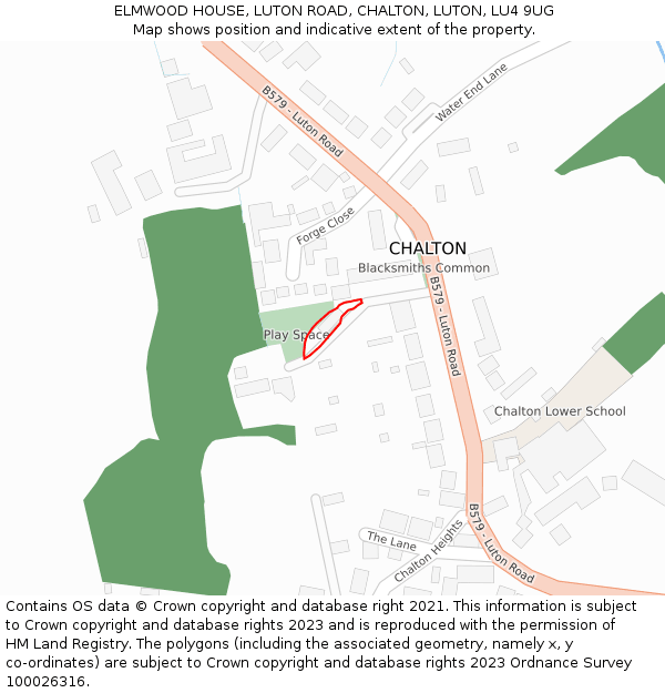 ELMWOOD HOUSE, LUTON ROAD, CHALTON, LUTON, LU4 9UG: Location map and indicative extent of plot