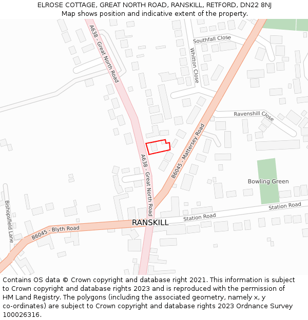 ELROSE COTTAGE, GREAT NORTH ROAD, RANSKILL, RETFORD, DN22 8NJ: Location map and indicative extent of plot