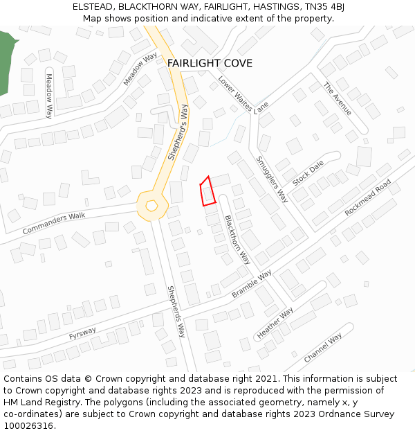 ELSTEAD, BLACKTHORN WAY, FAIRLIGHT, HASTINGS, TN35 4BJ: Location map and indicative extent of plot