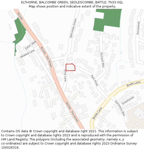 ELTHORNE, BALCOMBE GREEN, SEDLESCOMBE, BATTLE, TN33 0QL: Location map and indicative extent of plot