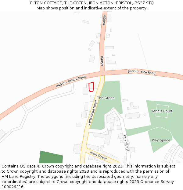 ELTON COTTAGE, THE GREEN, IRON ACTON, BRISTOL, BS37 9TQ: Location map and indicative extent of plot