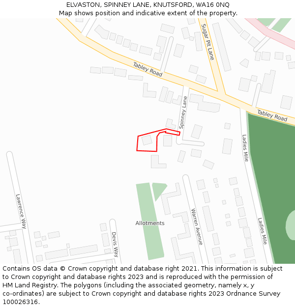 ELVASTON, SPINNEY LANE, KNUTSFORD, WA16 0NQ: Location map and indicative extent of plot