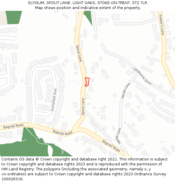 ELYSIUM, SPOUT LANE, LIGHT OAKS, STOKE-ON-TRENT, ST2 7LR: Location map and indicative extent of plot